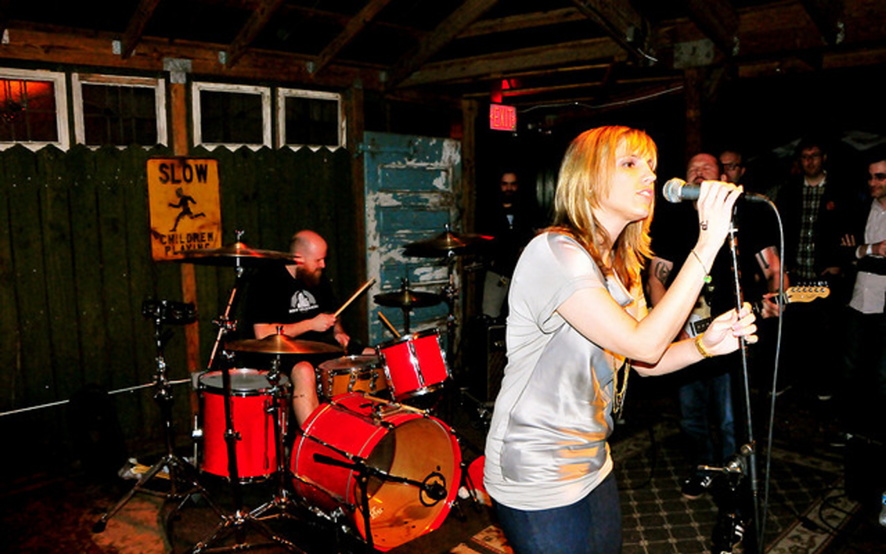 Pohgoh frontwoman Kobi Finley leads the band through a set at New World Brewery in Ybor City on December 25, 2009.