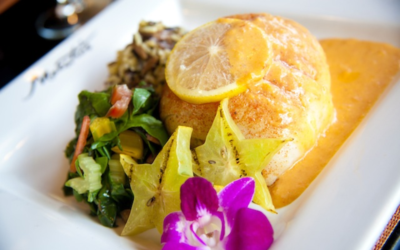 MAIN EVENT: Before taking in a show at the Straz, try Maestro’s Dover sole filet, garnished with starfruit and orchids.