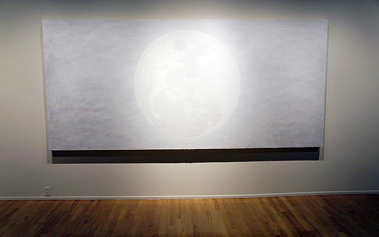 MOON SHINE: One of the two Selby canvases is a 12-foot-long, 5-foot-tall white-on-white painting of the moon. The finished orb hangs on the canvas uncannily like the actual moon.