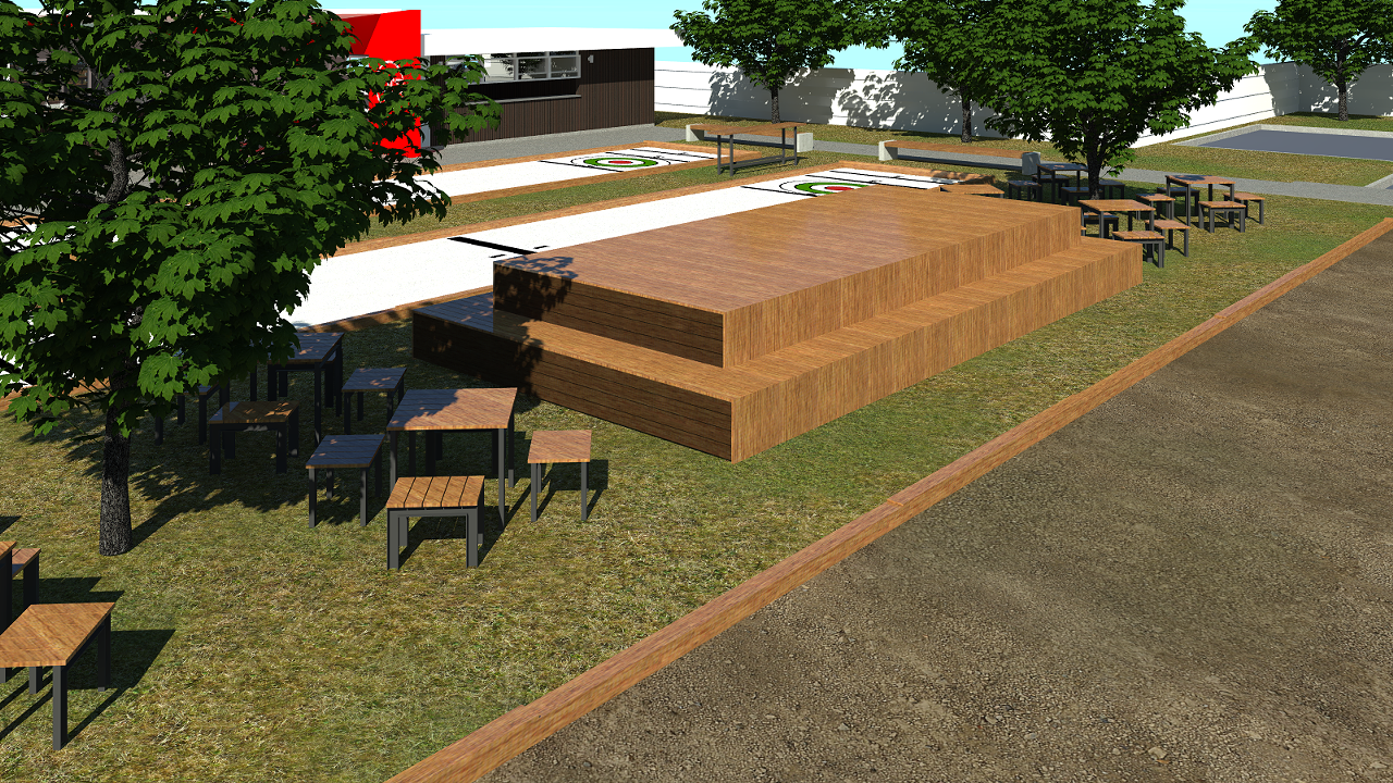 Plenty of green space and indoor-outdoor seating are planned, including a two-tier bleacher area.