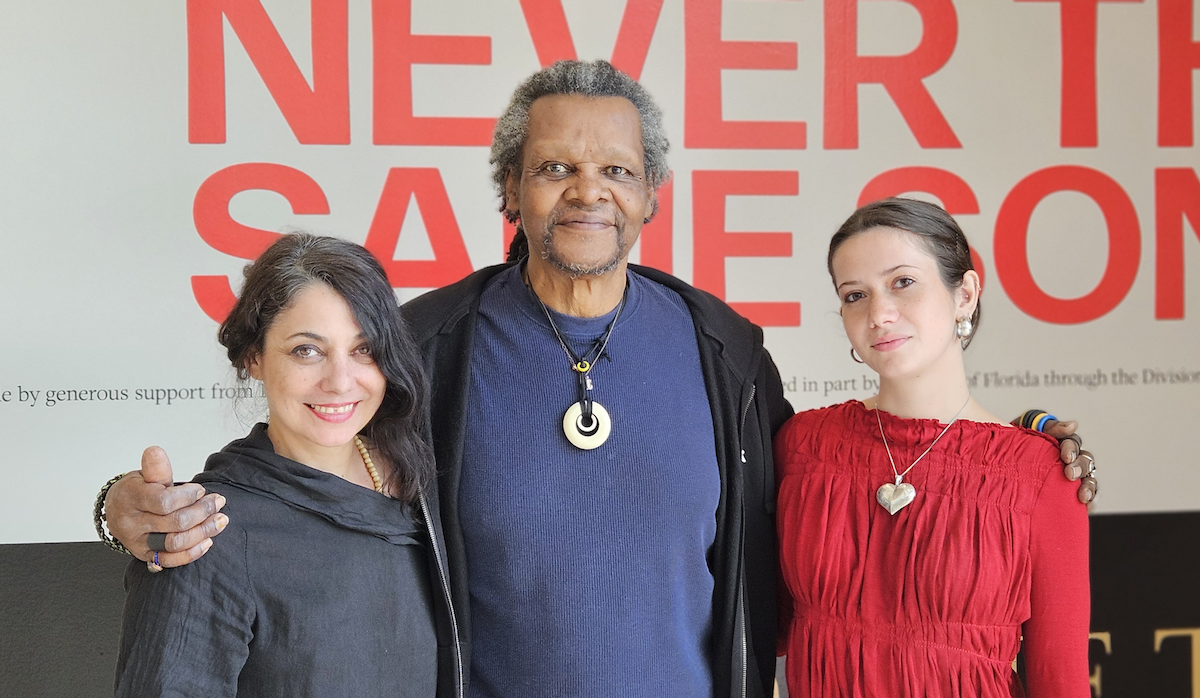 (L-R) Lizzi Bougatsos, Lonnie Holley, and Viva Vadim at Museum of Fine Arts in St. Petersburg, Florida on May 16, 2024.