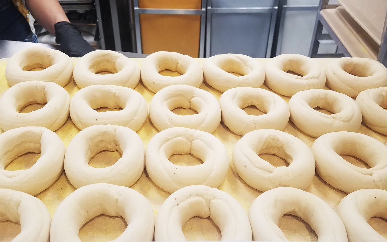 At the new Nosh, bagels are freshly made before they're baked in-store.
