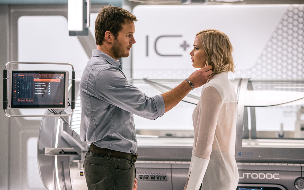 Chris Pratt stars as Jim and Jennifer Lawrence as Aurora in Columbia Pictures' PASSENGERS.