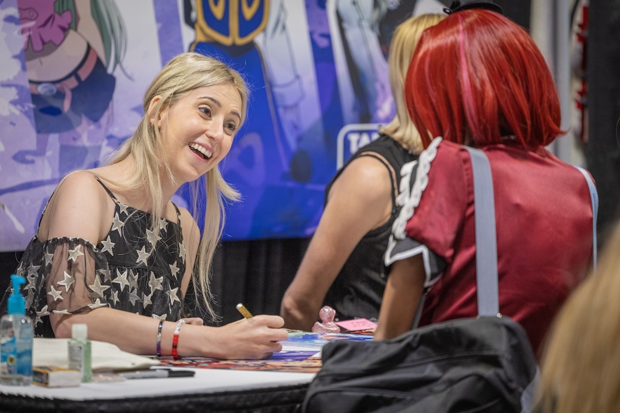 Erika Harlacher greets fans at Tampa Bay Comic Con in Tampa, Florida on Aug. 23, 2024.