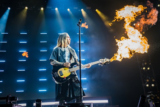 Fall Out Boy plays MidFlorida Credit Union Amphitheatre in Tampa, Florida on July 25, 2023.