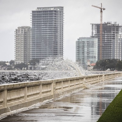 Waves crash on Bayshore Boulevard in Tampa, Florida on Sept. 26, 2024.