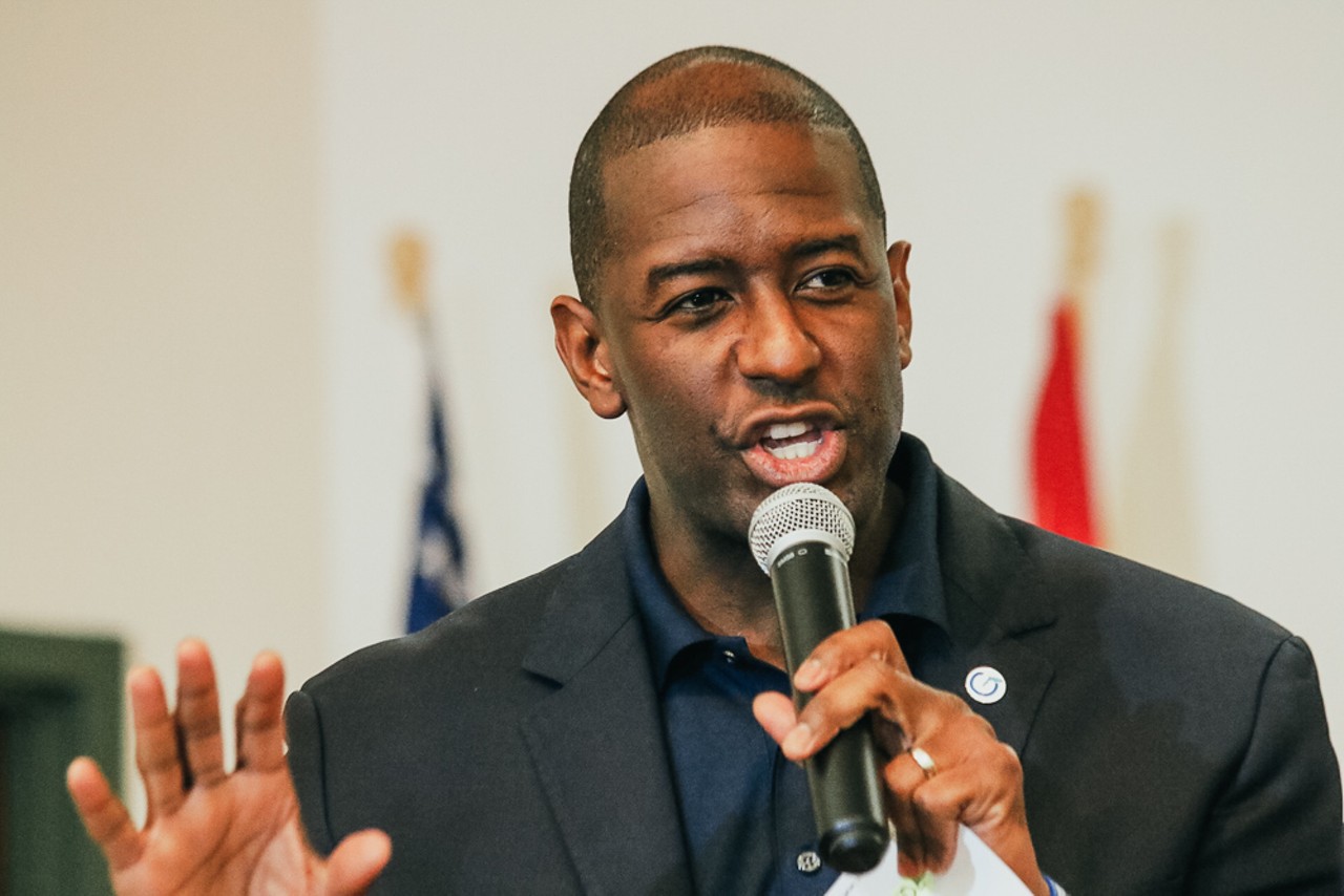 Andrew Gillum greets supporters at Al Lopez Park in Tampa, Florida on October 27, 2018.
