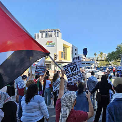 Pro-Palestinian protesters in Tampa, Florida on April 15, 2024.
