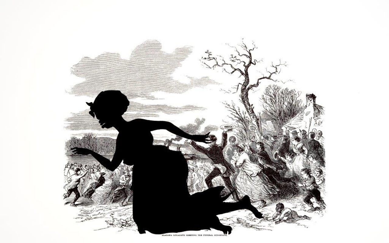 Kara Walker, Alabama Loyalists Greeting the Federal Gun-Boats from Harper's Pictorial History of the Civil War (Annotated), lithograph and screenprint, 2005