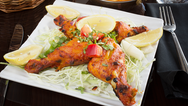 Flames Indian Cuisine's lip-smackingly good tandoori chicken.