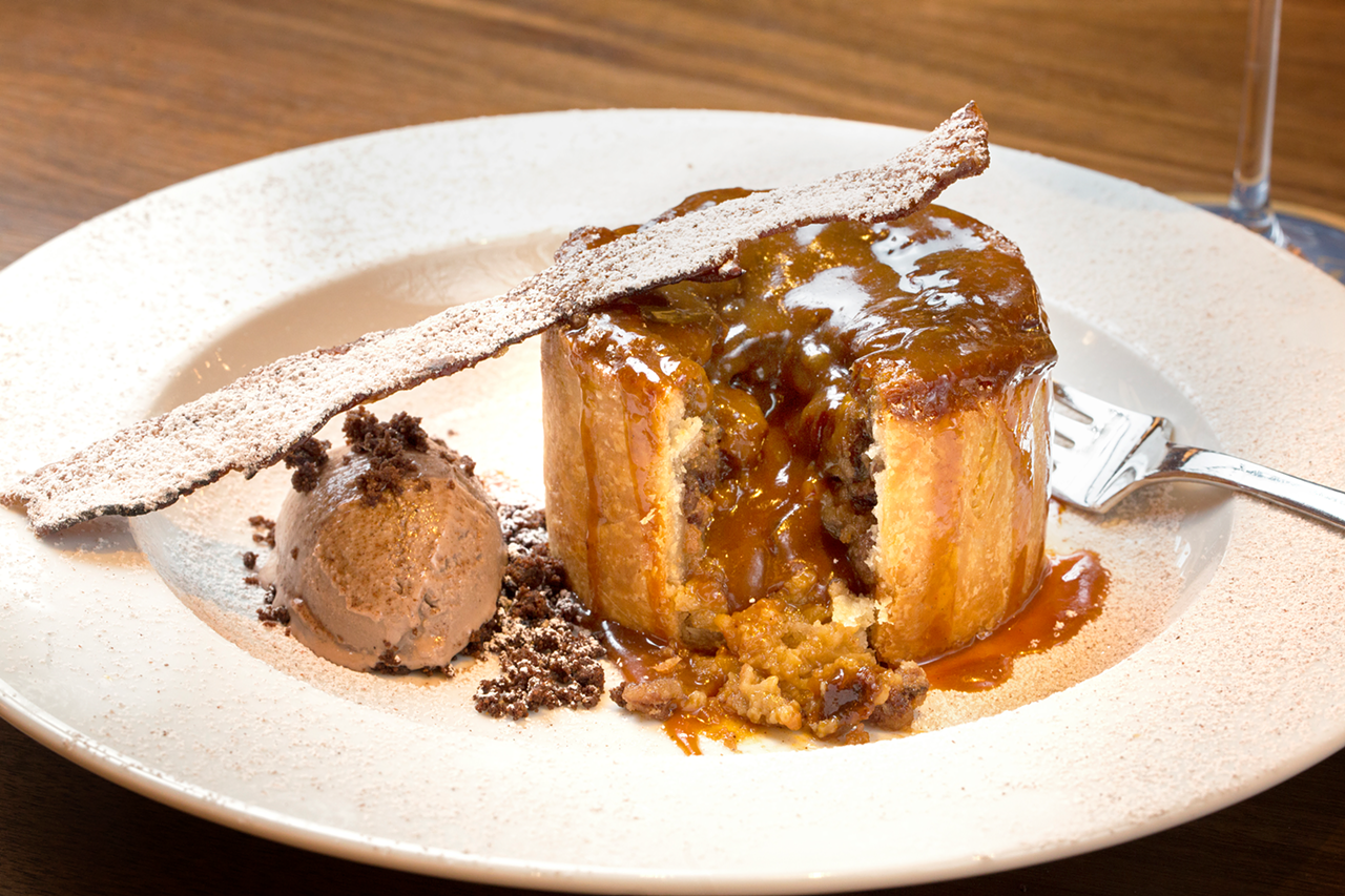 Jack Daniel's ice cream, candied bacon and spicy caramel make up the pecan pie.