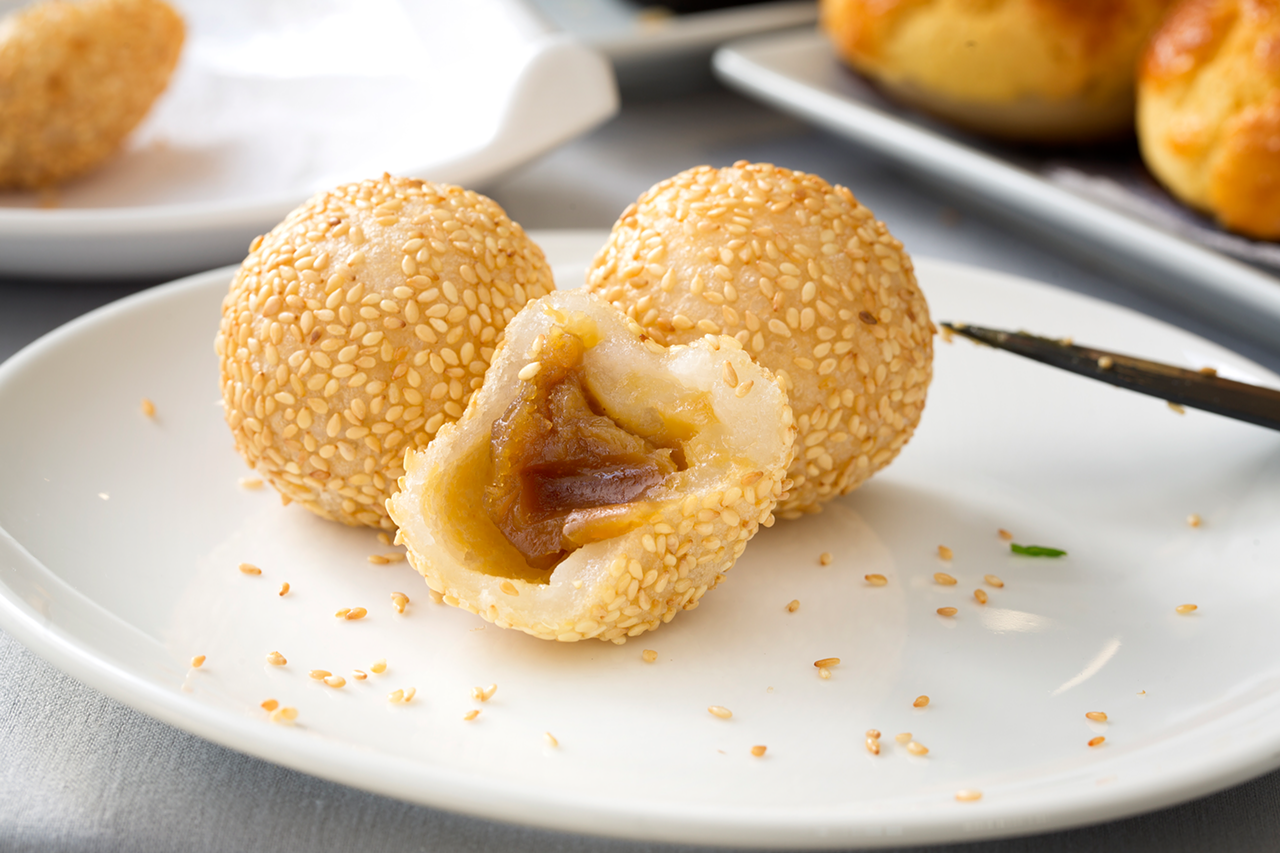 Crispy fried sesame balls.