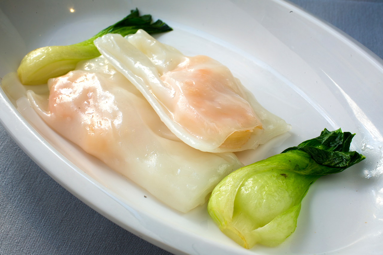 Steamed rice rolls, featuring shrimp, round out some of the dim sum menu's offerings.