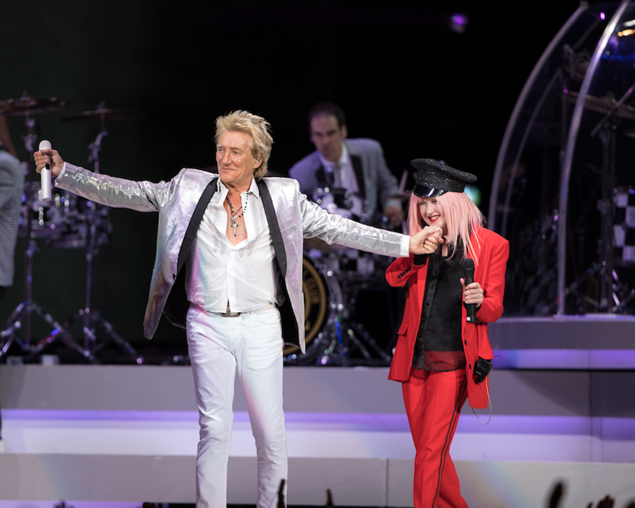 Rod Stewart and Cyndi Lauper play Amalie Arena in Tampa, Florida on July 8, 2017.