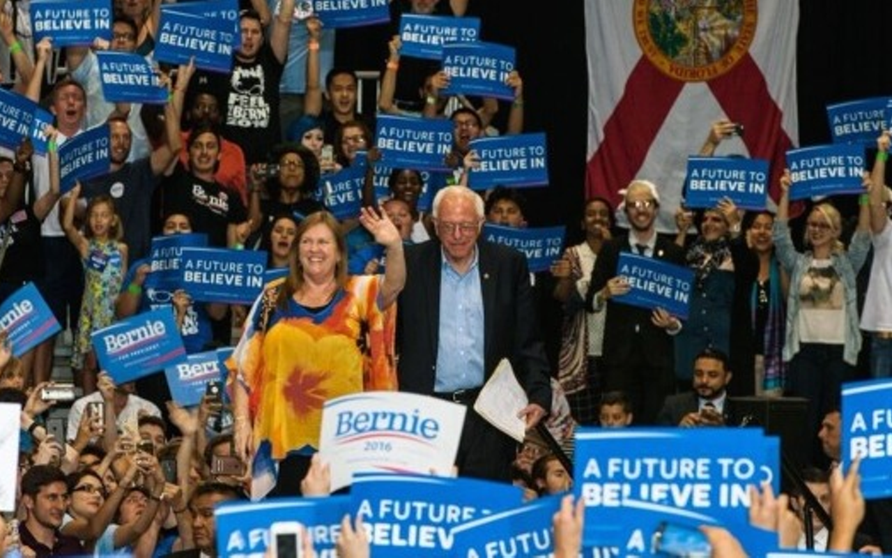 Sanders and his wife at the Florida State Fairgrounds in Tampa in March of 2016.