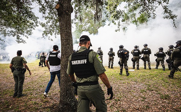 Tear gas being fired into crowd at USF pro-Palestine rally in late April, 2024.