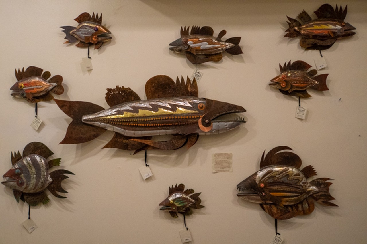 These rusty fish sculptures, found at Craftsman House Gallery, are by Kentucky artist Ken Roberts.