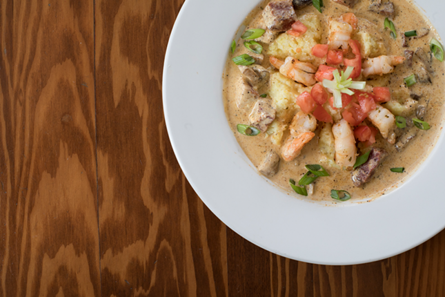 Sautéed shrimp, tasso ham, mushrooms, garlic and cheese grits make up Baytenders' Key West shrimp and grits.