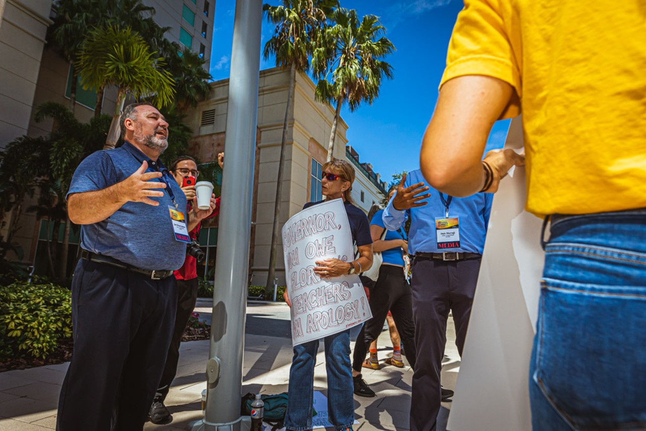Tampa Bay teachers protest Ron DeSantis and Moms For Liberty summit in Downtown Tampa