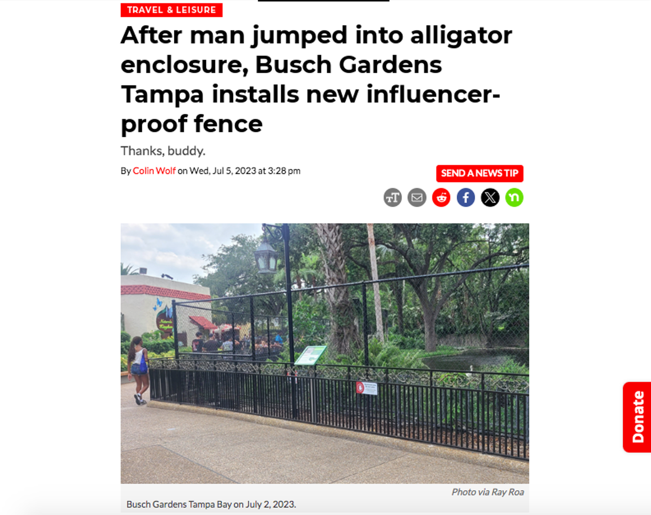 After a man attempted to go viral by jumping into Busch Gardens' American Alligator exhibit, the park installed a much taller fence that will certainly keep the influencers out. Read the full story here.