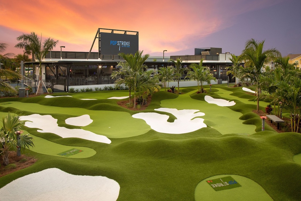 PopStroke
25297 Sierra Center Blvd., Lutz, 813-738-8590
In a collaboration between golf legend Tiger Woods, the TaylorMade Golf Company and founder Greg Bartoli, comes one of the newest locations of PopStroke. Featuring two 18-hole putt-putt courses, with synthetic turf, bunkers, rough and other obstacles normally found on a typical golf course, the concept also offers a digital ordering system through its app, which also doubles as a scorecard. In addition to the courses, PopStroke’s sixth location, and fifth in Florida, also features a full dining menu, an ice-cream parlor and a playground.
Photo via  PopStroke/Facebook