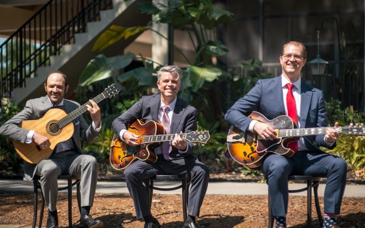 (L-R) Nate Najar, Carl Amundson, and Dominic Walker, who play the Mainstage Theatre at Hillsborough Community College in Ybor City, Florida on March 10, 2024.