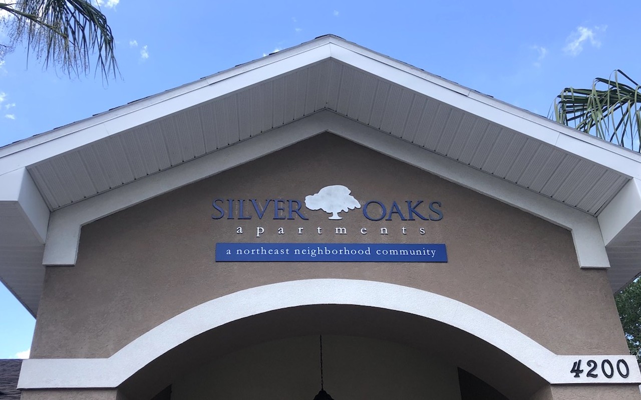 The sign above the leasing office at Silver Oaks Apartments in East Tampa.