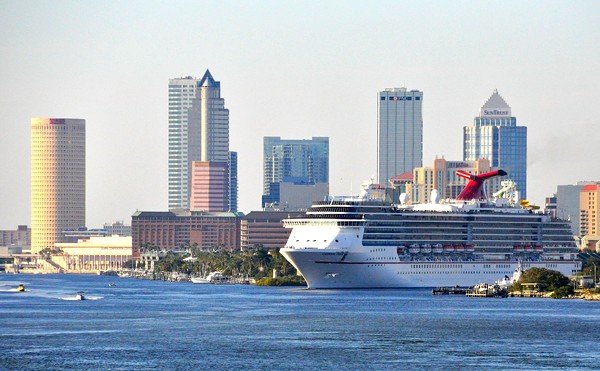 A cruise ship exits the Garrison Channel in Tampa, Florida on Sept. 2, 2015.