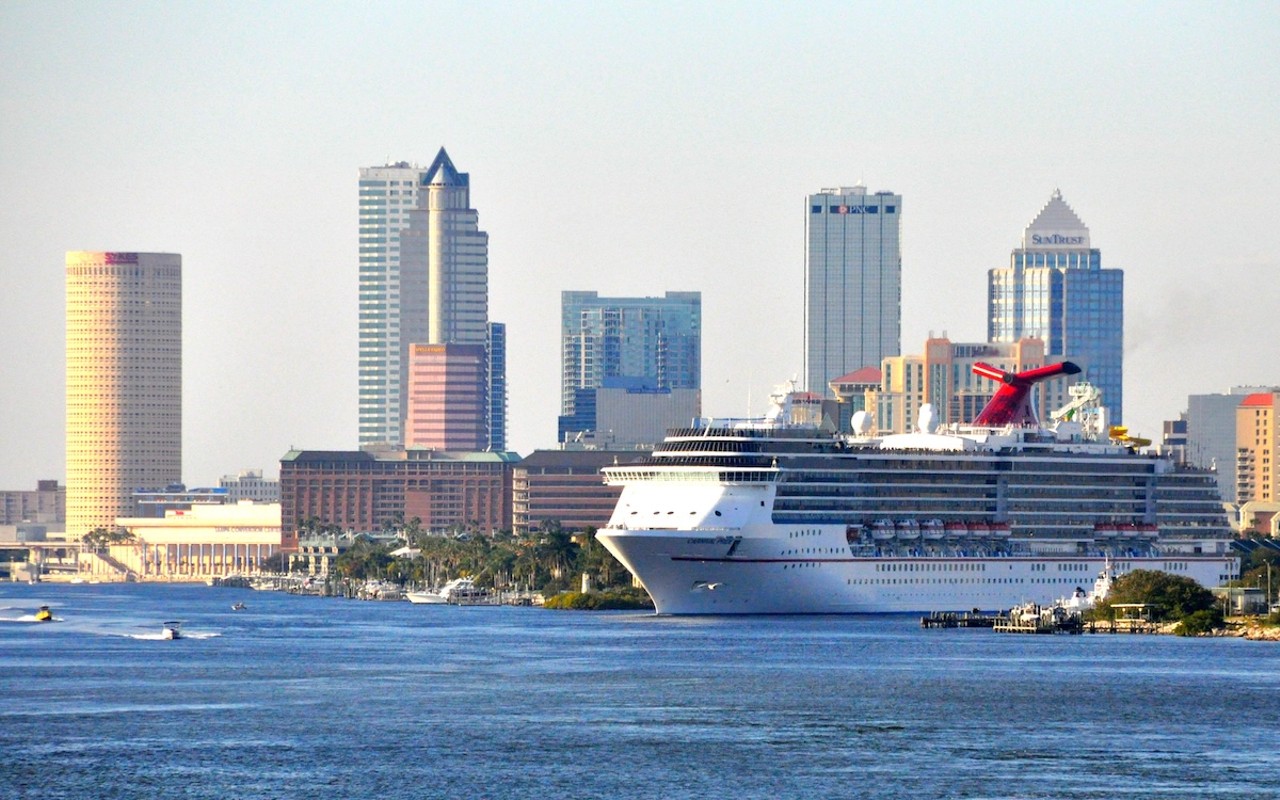 A cruise ship exits the Garrison Channel in Tampa, Florida on Sept. 2, 2015.