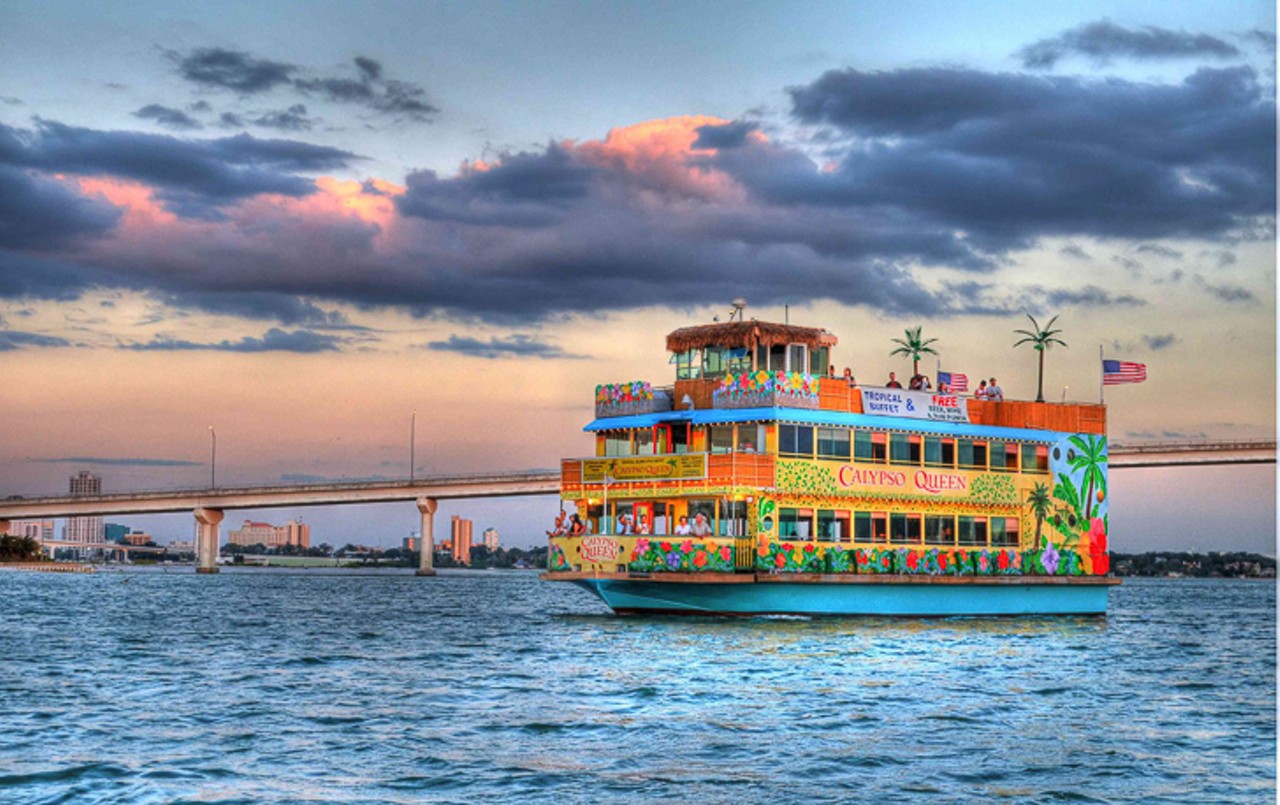 Calypso Queen
25 Causeway Blvd., Clearwater
You won&#146;t miss this massive, triple-decked, rainbow-colored boat docked in the Clearwater Beach Marina. Take a day or evening cruise on the Calypso Queen, and enjoy a large buffet spread equipped with wine, beer, and spirits. The captain also gives a narration of the history and environment of the Clearwater coast, but you might be focusing too much on the rum punch and tropical cocktails to pay attention.
Photo via Calypso Queen/Facebook