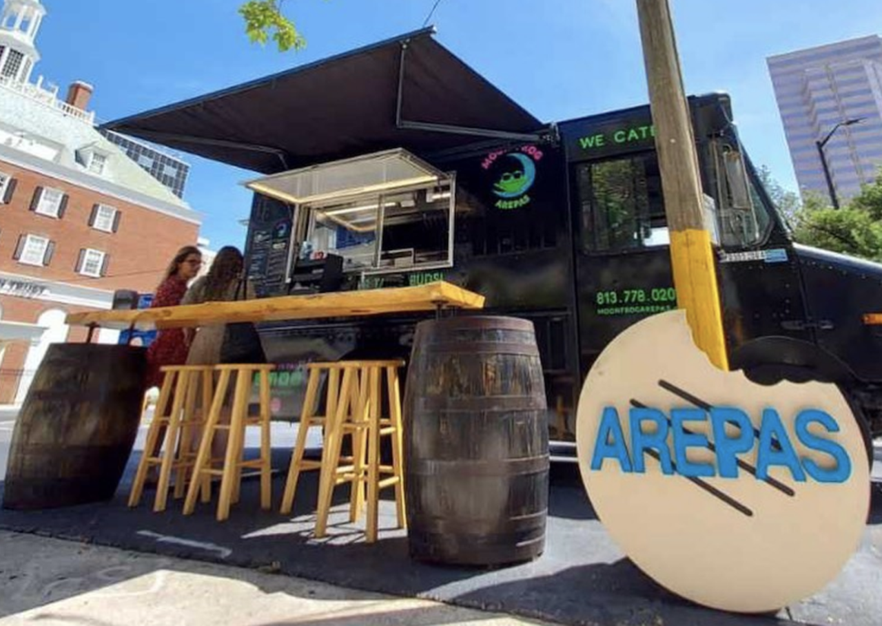 Moon Frog Arepas
412 N Florida Ave., Tampa, 813-778-0202
This downtown Tampa Venezulean-inspired food truck serves its popular arepas for cheap, including pabellon, beef, chicken and domino arepas for all under $9. You’ll also find $11.40 chicken bowls, $9.90 beef patacons and $3.60 sweet fried plantains.
Photo via Moon Frog Arepas/Facebook