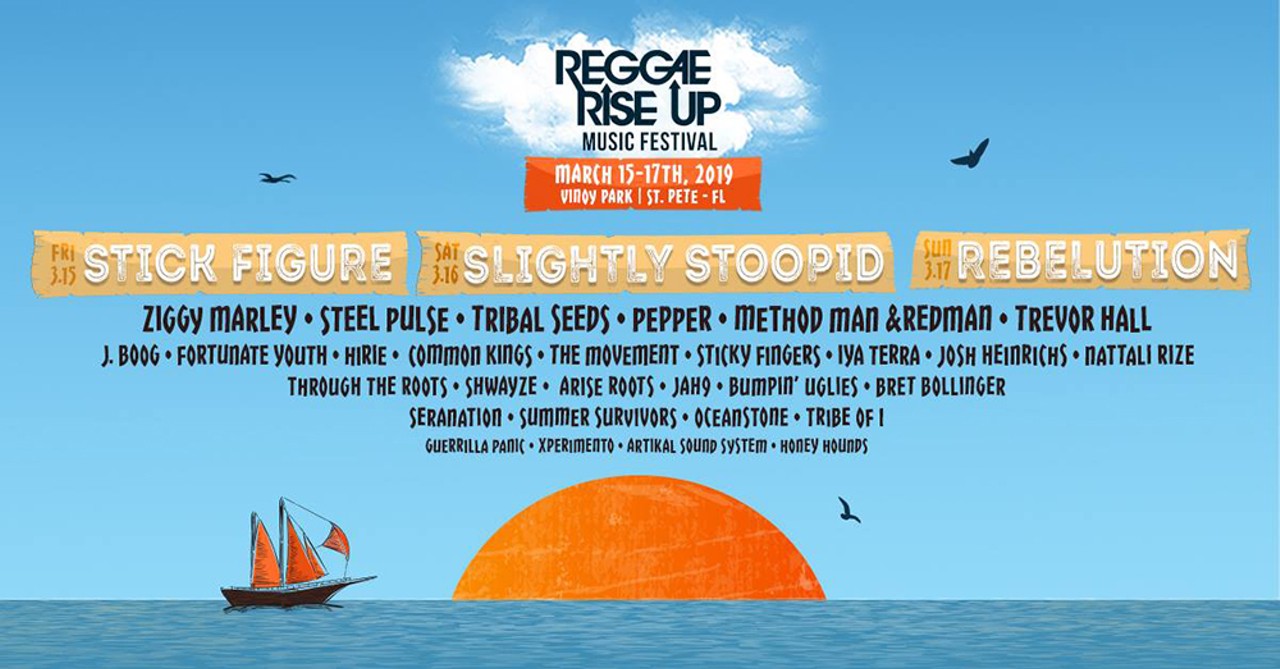 Reggae Rise UpThe reggae is rising up in St. Pete&#146;s Vinoy Park this weekend. Stick Figure, Slightly Stoopid, and Rebelution are among the headliners.Fri.-Sun., Mar. 15-17
Photo via the Facebook event page