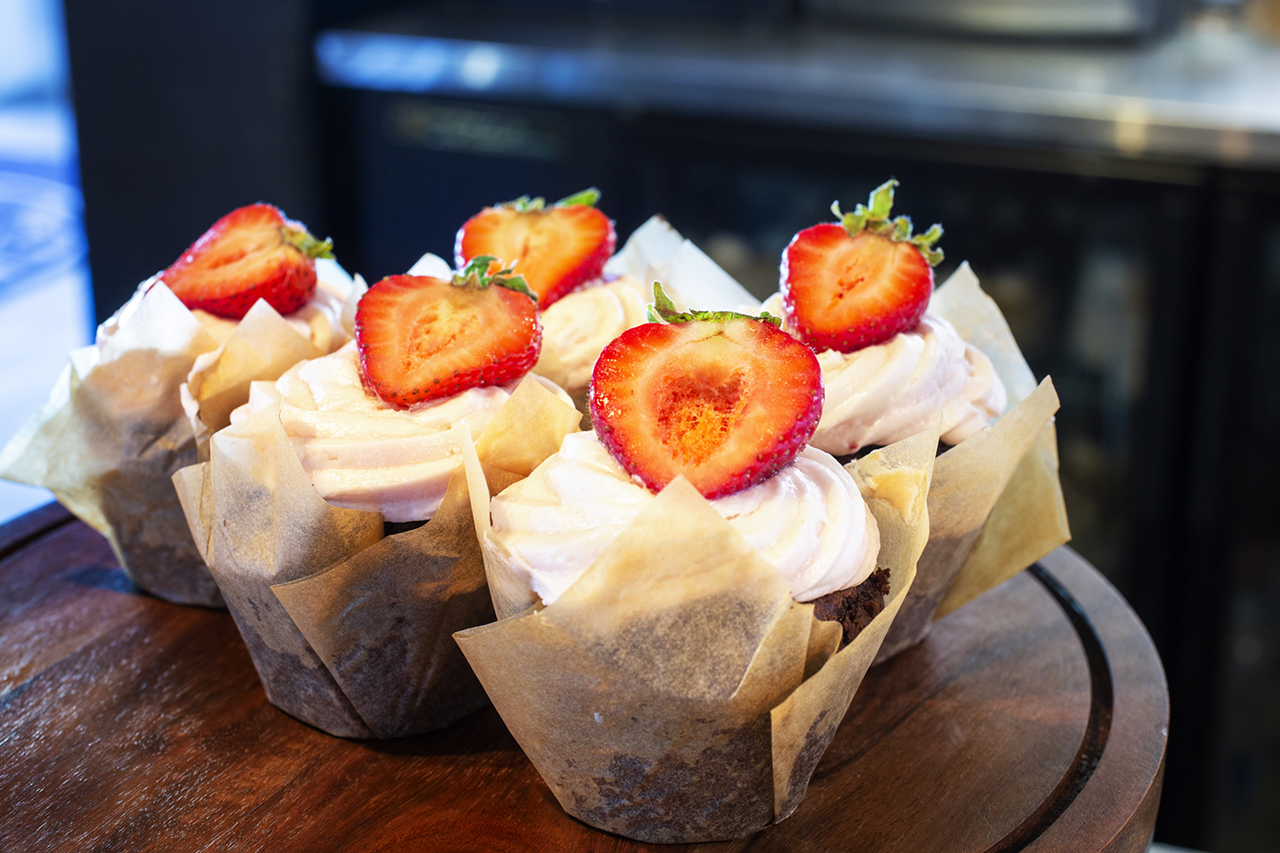 Another sweet option? Strawberry-topped cupcakes.