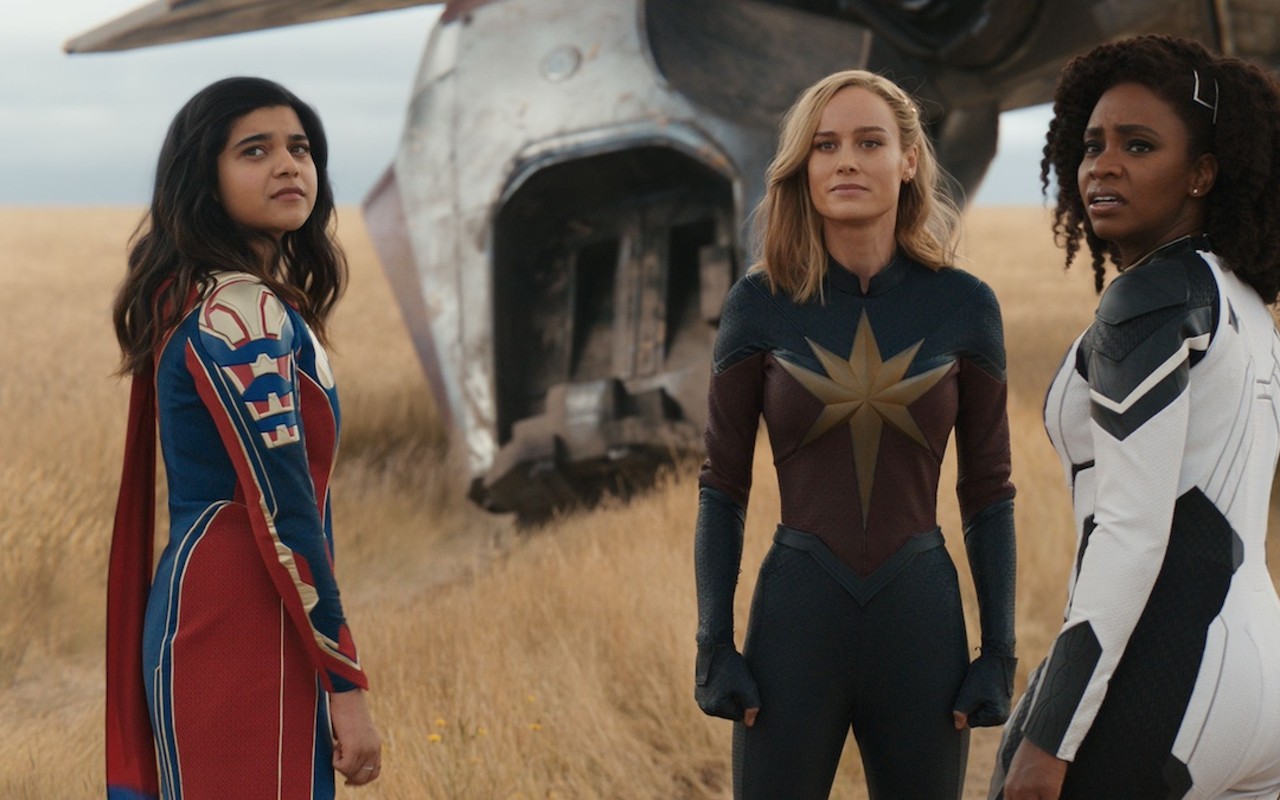 (L-R) Kamala Khan (Iman Vellani), Carol Danvers (Brie Larson) and Monica Rambeau (Teyonah Parris) team up in 'The Marvels,' but more importantly they prevail by working together, utilizing their individual skills and trusting each other. You can tell why fanboys hate it.