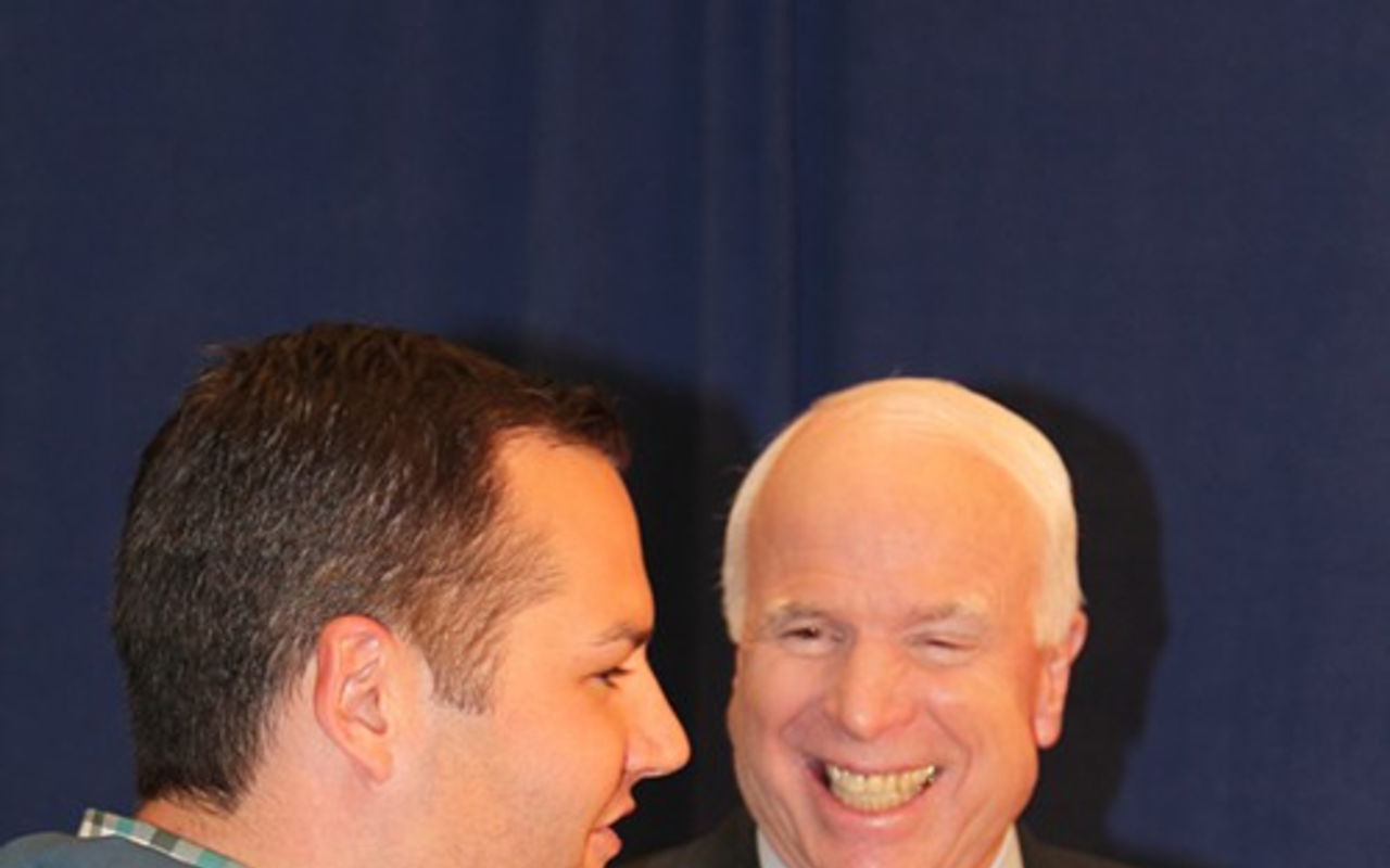 Ross Matthews shares a laugh with Sen. John McCain.