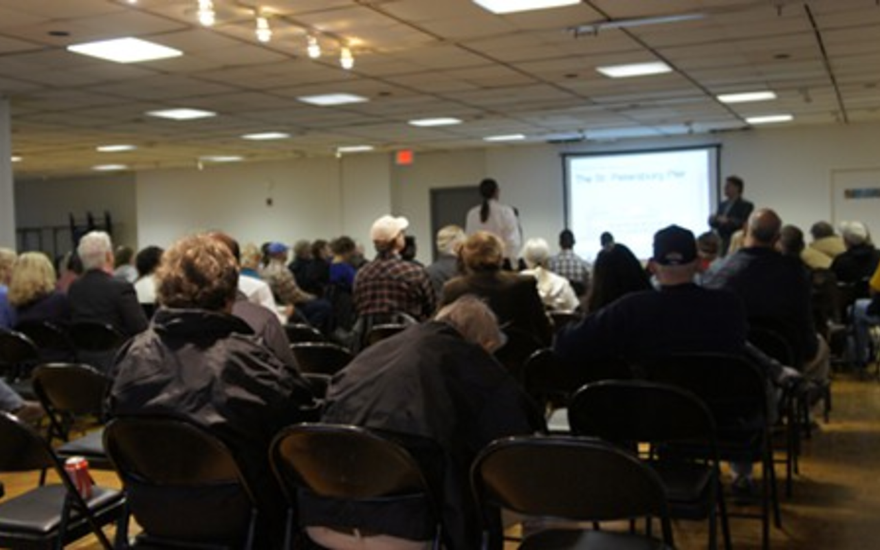 Residents gathered to hear about a petition for referendum on the pier Saturday.