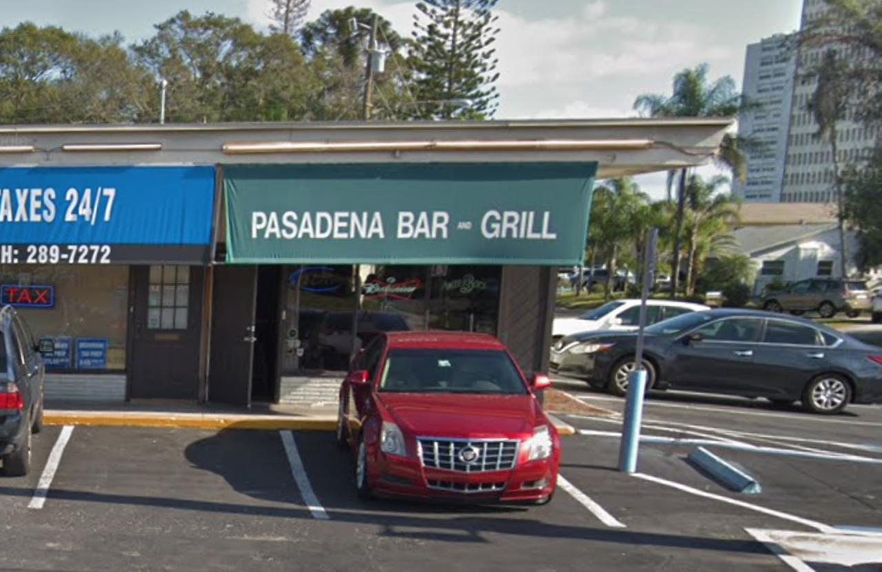  Pasadena Bar and Grill 
796 Pasadena Ave S, St. Petersburg, FL 33707,   (727) 345-3312 
A hole-in-the wall, joint bar filled with older regulars, but the bartender will treat you like a regular whoever you are. They serve great burgers, but only until 2pm. Easy to miss, as it&#146;s on the corner of a small plaza on Pasadena Ave. S. 
Photo via  Google Maps