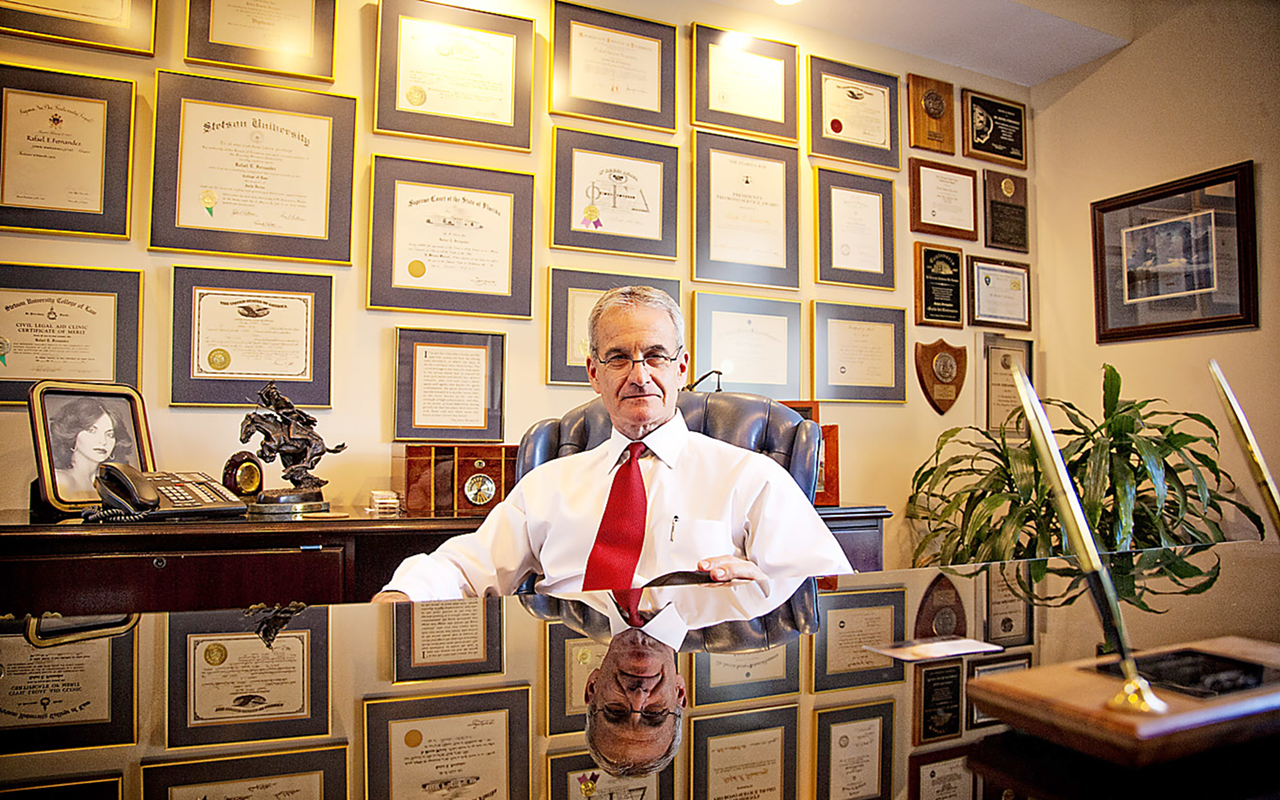 PICKING HIS BATTLES: Friends say he’s mellowed, but Fernandez (photographed in his Tampa law office) is always ready to rumble when it comes to arguing Cuba policy.