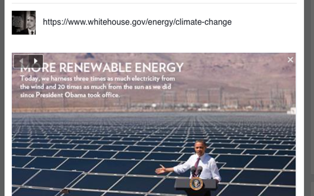 The link to the WhiteHouse.gov's Climate Change page still works on Facebook for some reason.