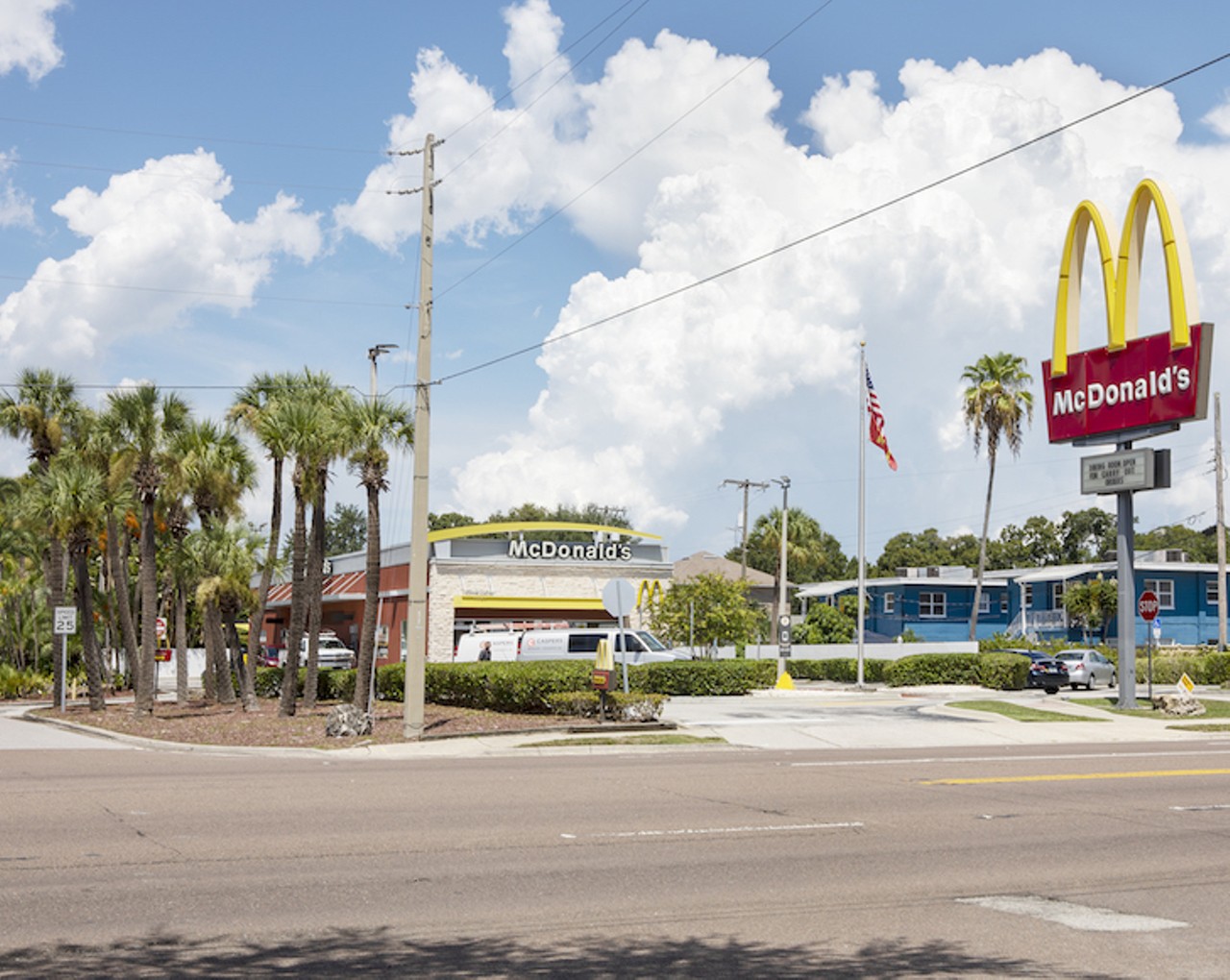 NOW
Mc Donald&#146;s 
3515 Dale Mabry Highway South, on the northwest corner of Dale Mabry Highway South and Kensington Street, 2020.
The original store was walk-up only. The dining room and drive-through were added during one of the renovations. Hamburgers, $0.15 in 1958, retail for $1.49 today