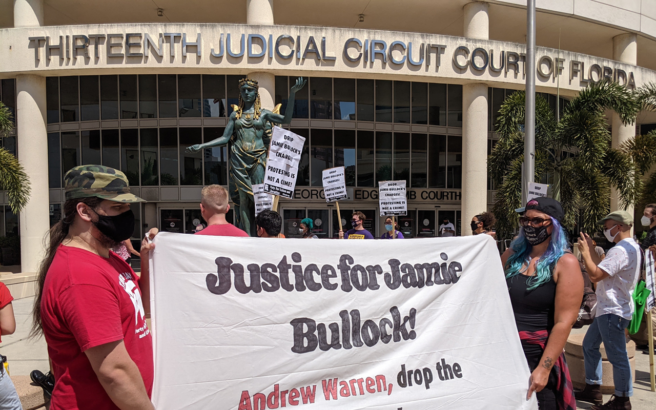 Protesters rally outside of Hillsborough County Courthouse before a hearing for Jamie Bullock.