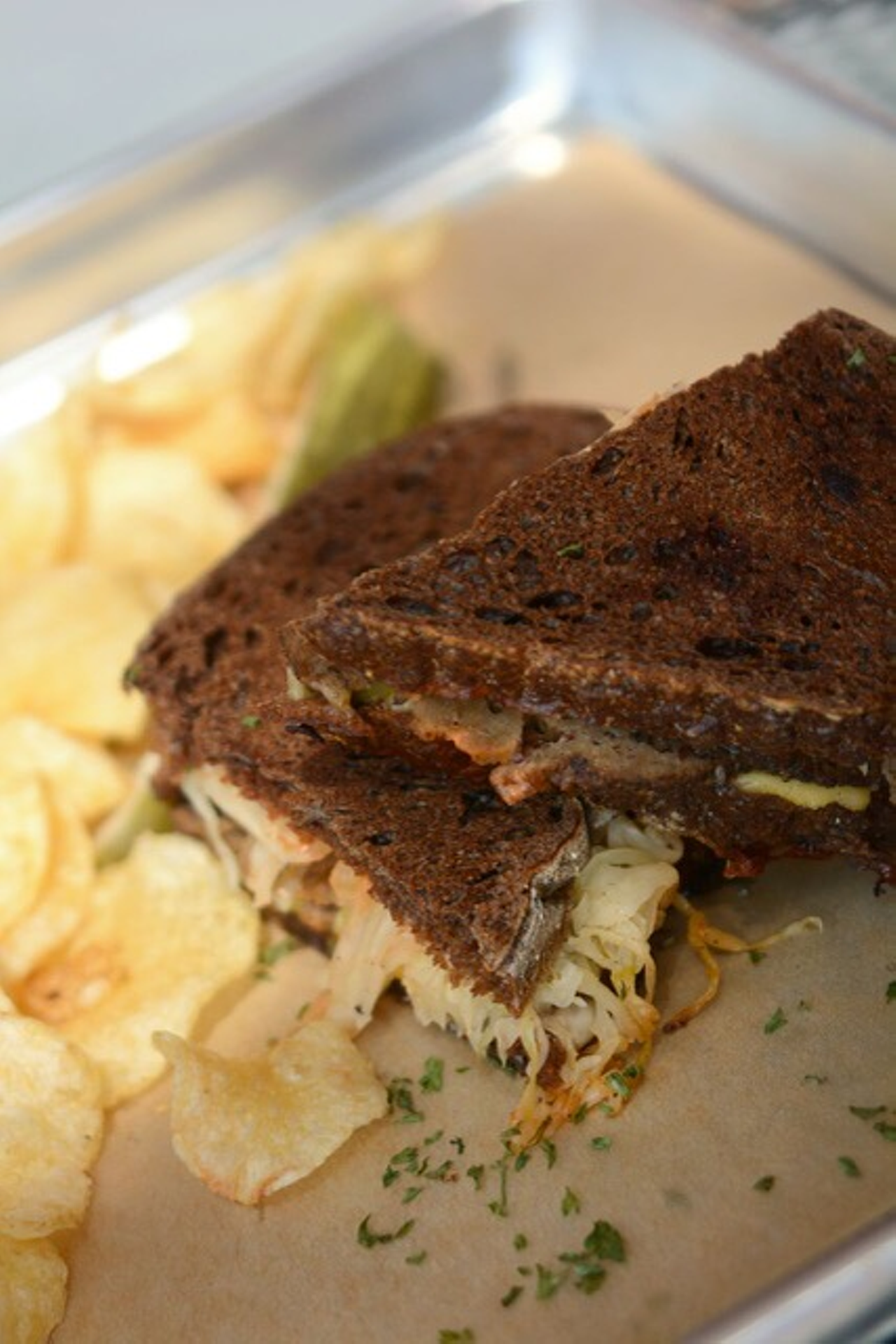 Reubens are signature items at the deli. This one is made with vegan pastrami.