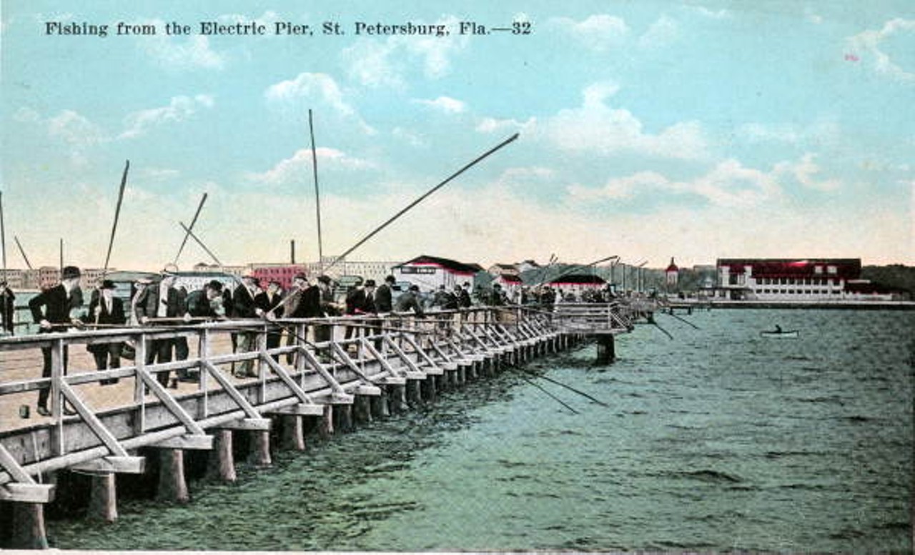 Fishing from the electric pier - Saint Petersburg, Florida, date unknown.