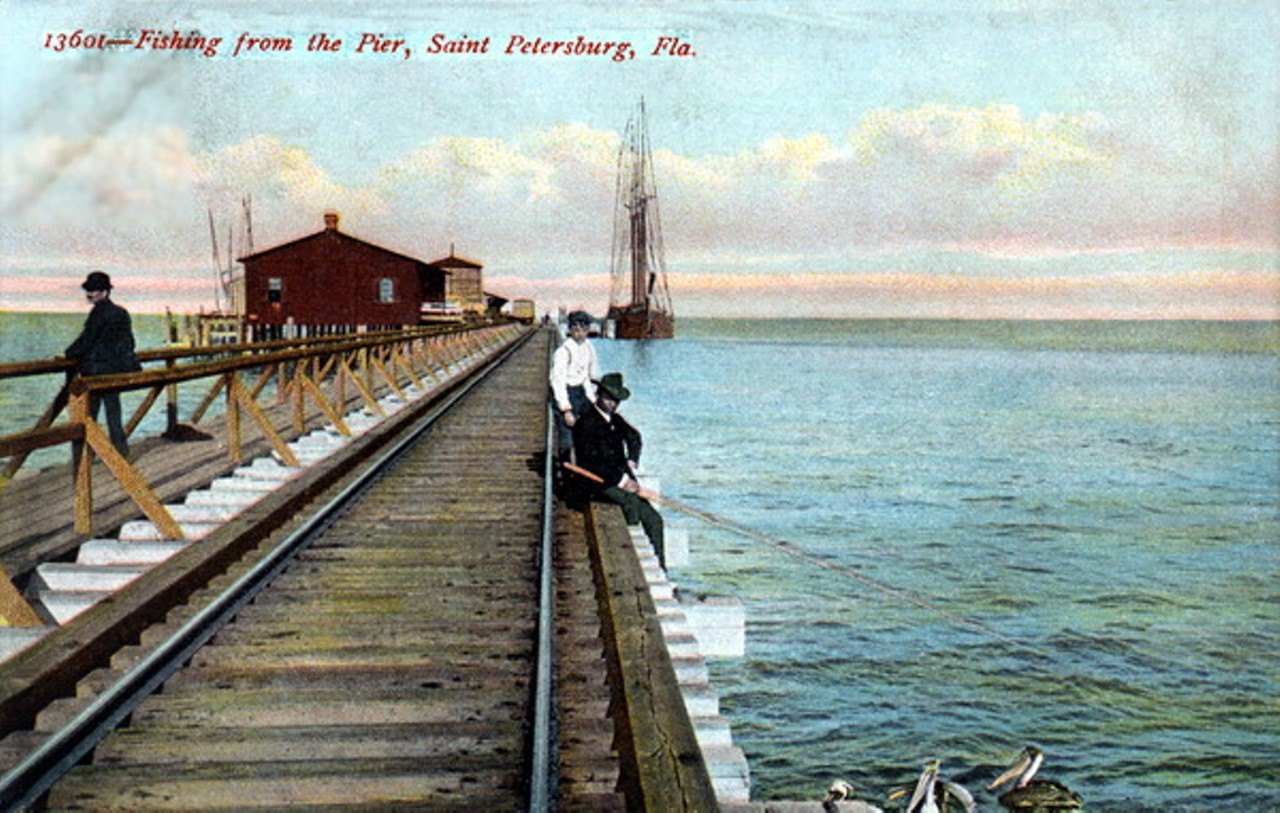 Fishing from the pier - Saint Petersburg, Florida, circa 1907.