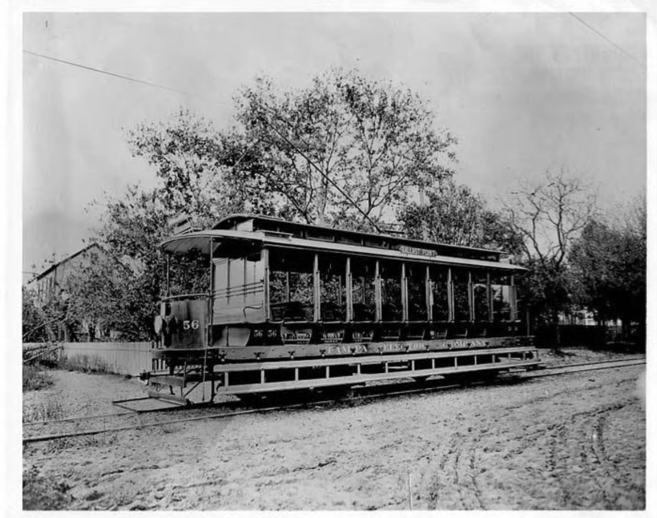 Ballast Point Streetcar No. 56, front and side views of open air car in Tampa, Florida in 1916.
Photo by Burgert Brothers via Tampa-Hillsborough County Public Library System