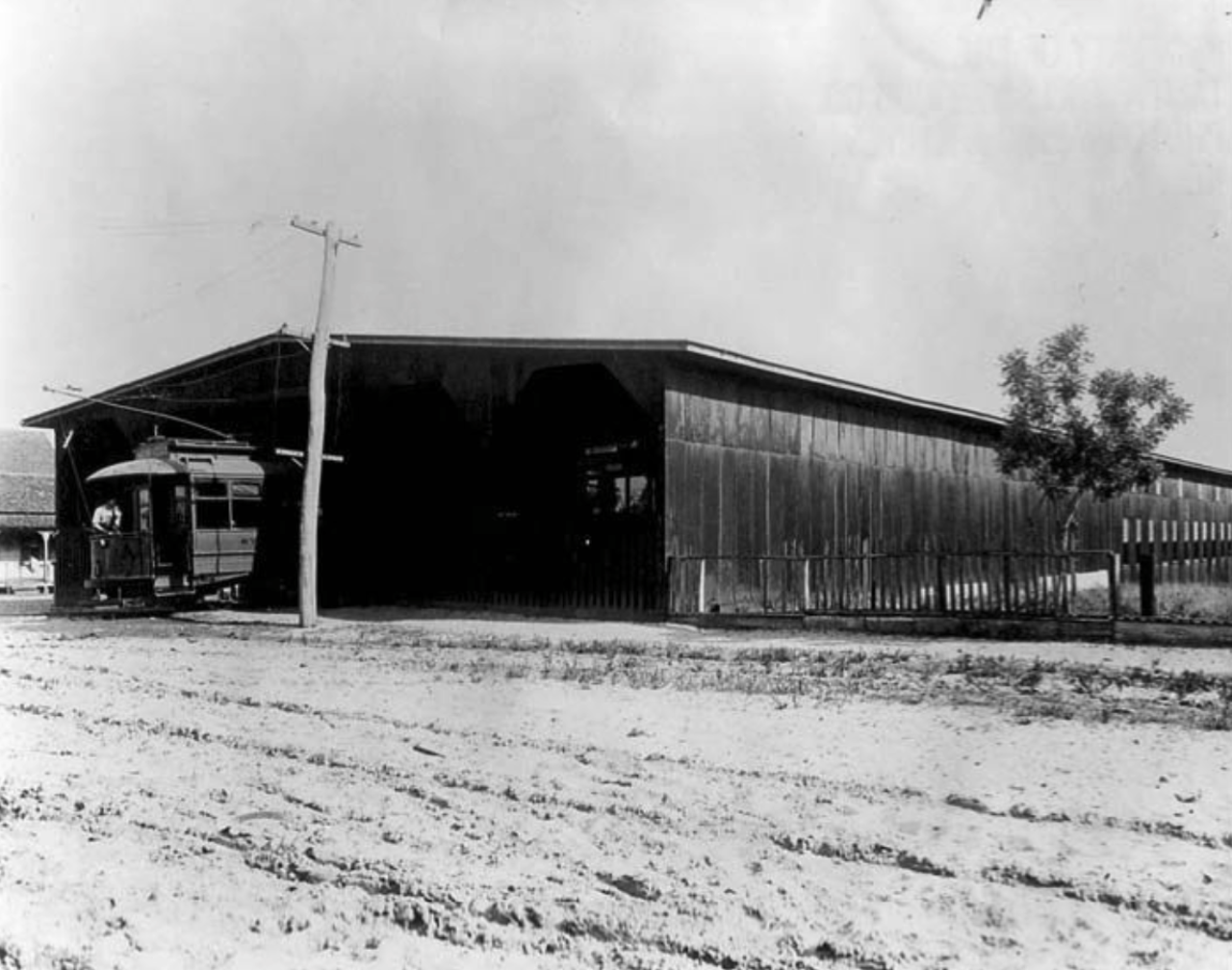 Ballast Point streetcar station, trolley emerging from entrance in Tampa, Florida in 1911.
Photo by Burgert Brothers via Tampa-Hillsborough County Public Library System