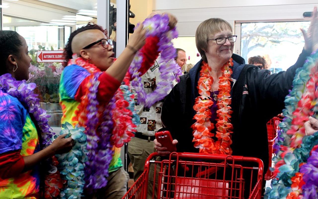 Many a lei awaited those who stopped by the new TJ's Friday morning.