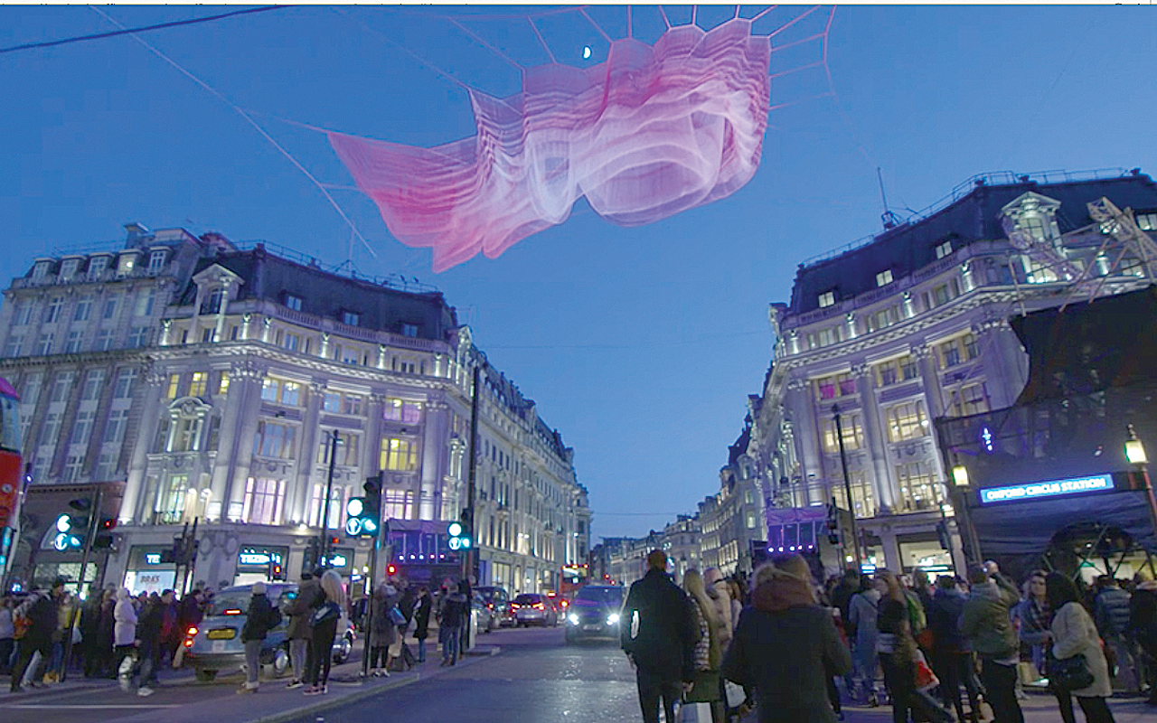 Echelman’s illuminated 1.8 installation above London’s Oxford Circus.