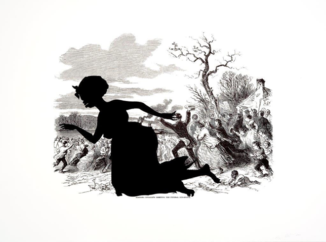 Kara Walker, Alabama Loyalists Greeting the Federal Gun-Boats from Harper's Pictorial History of the Civil War (Annotated), lithograph and screenprint, 2005 - The Alfond Collection of Contemporary Art, Cornell Fine Arts Museum, Rollins College, 2013.34.162