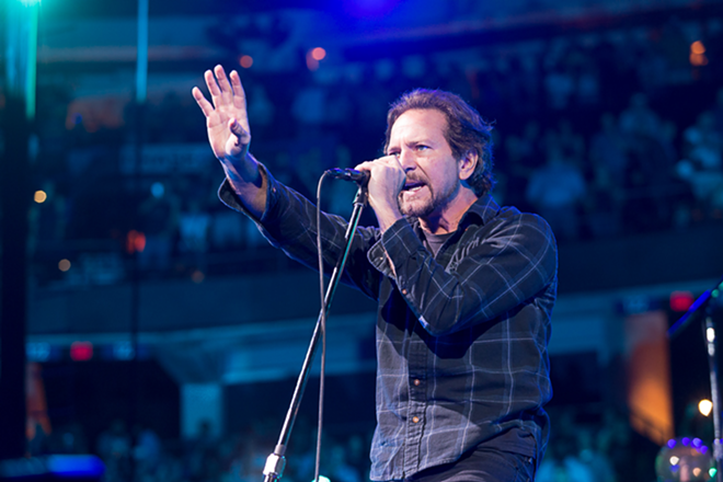Eddie Vedder and Pearl Jam performing at Amalie Arena on Mon., April 11, 2016 - Tracy May
